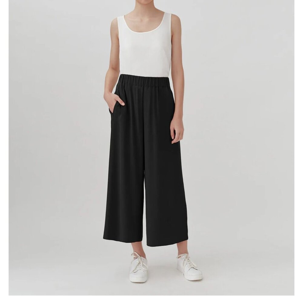 CUYANA BLACK WASHABLE SILK WIDE LEG PANTS BNWT / SZ M